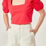 Mixed Media Puff Sleeve Knit Top
