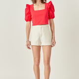 Mixed Media Puff Sleeve Knit Top
