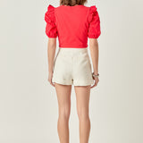 Mixed Media Puff Sleeve Knit Top