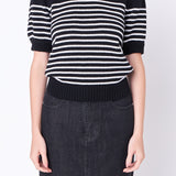 Stripe Short Puff Sleeve Sweater