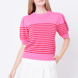 Stripe Short Puff Sleeve Sweater