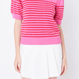 Stripe Short Puff Sleeve Sweater