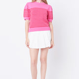 Stripe Short Puff Sleeve Sweater