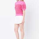 Stripe Short Puff Sleeve Sweater