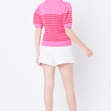 Stripe Short Puff Sleeve Sweater