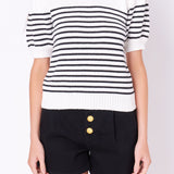 Stripe Short Puff Sleeve Sweater