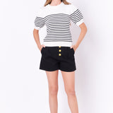 Stripe Short Puff Sleeve Sweater