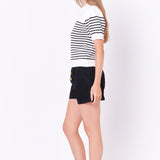 Stripe Short Puff Sleeve Sweater