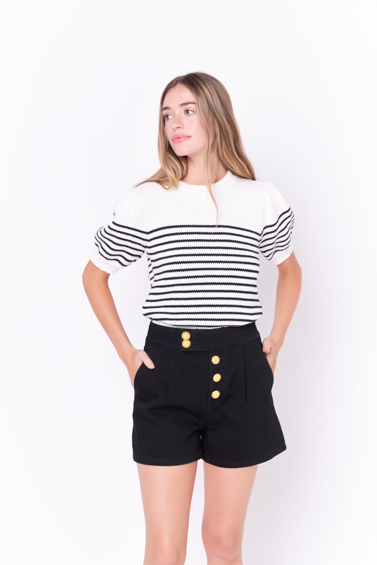 Stripe Short Puff Sleeve Sweater – English Factory