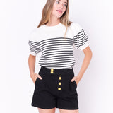 Stripe Short Puff Sleeve Sweater