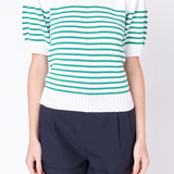 Stripe Short Puff Sleeve Sweater