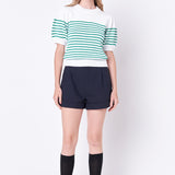 Stripe Short Puff Sleeve Sweater