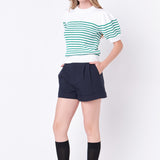 Stripe Short Puff Sleeve Sweater