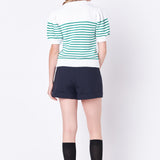 Stripe Short Puff Sleeve Sweater