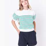 Stripe Short Puff Sleeve Sweater