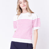 Stripe Short Puff Sleeve Sweater