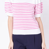 Stripe Short Puff Sleeve Sweater