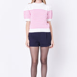 Stripe Short Puff Sleeve Sweater