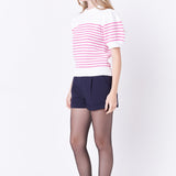 Stripe Short Puff Sleeve Sweater