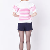 Stripe Short Puff Sleeve Sweater