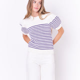 Stripe Short Puff Sleeve Sweater