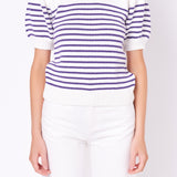 Stripe Short Puff Sleeve Sweater