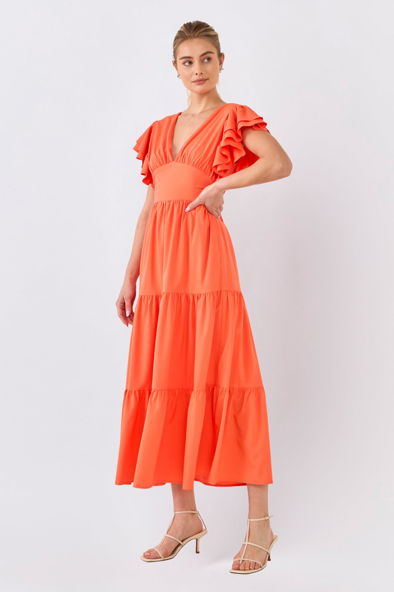 Back Cut-out with Elastic Detail Midi Dress – English Factory