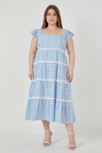 Load image into Gallery viewer, Floral Lace Gingham Printed Midi Dress
