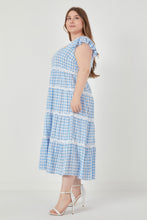 Load image into Gallery viewer, Floral Lace Gingham Printed Midi Dress
