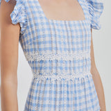 Floral Lace Gingham Printed Midi Dress
