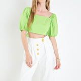 Puff Sleeve Top with Back Bow