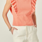 Contrast Merrow Detail Ruffled Sleeveless Knit Top