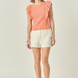 Contrast Merrow Detail Ruffled Sleeveless Knit Top