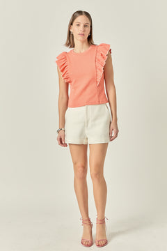 Contrast Merrow Detail Ruffled Knit Top