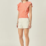 Contrast Merrow Detail Ruffled Sleeveless Knit Top