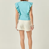 Contrast Merrow Detail Ruffled Sleeveless Knit Top