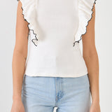 Contrast Merrow Detail Ruffled Knit Top