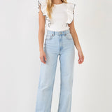 Contrast Merrow Detail Ruffled Knit Top