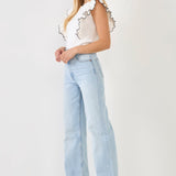 Contrast Merrow Detail Ruffled Knit Top