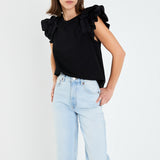 Mixed Media Ruffle Detail T-shirt