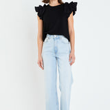 Mixed Media Ruffle Detail T-shirt