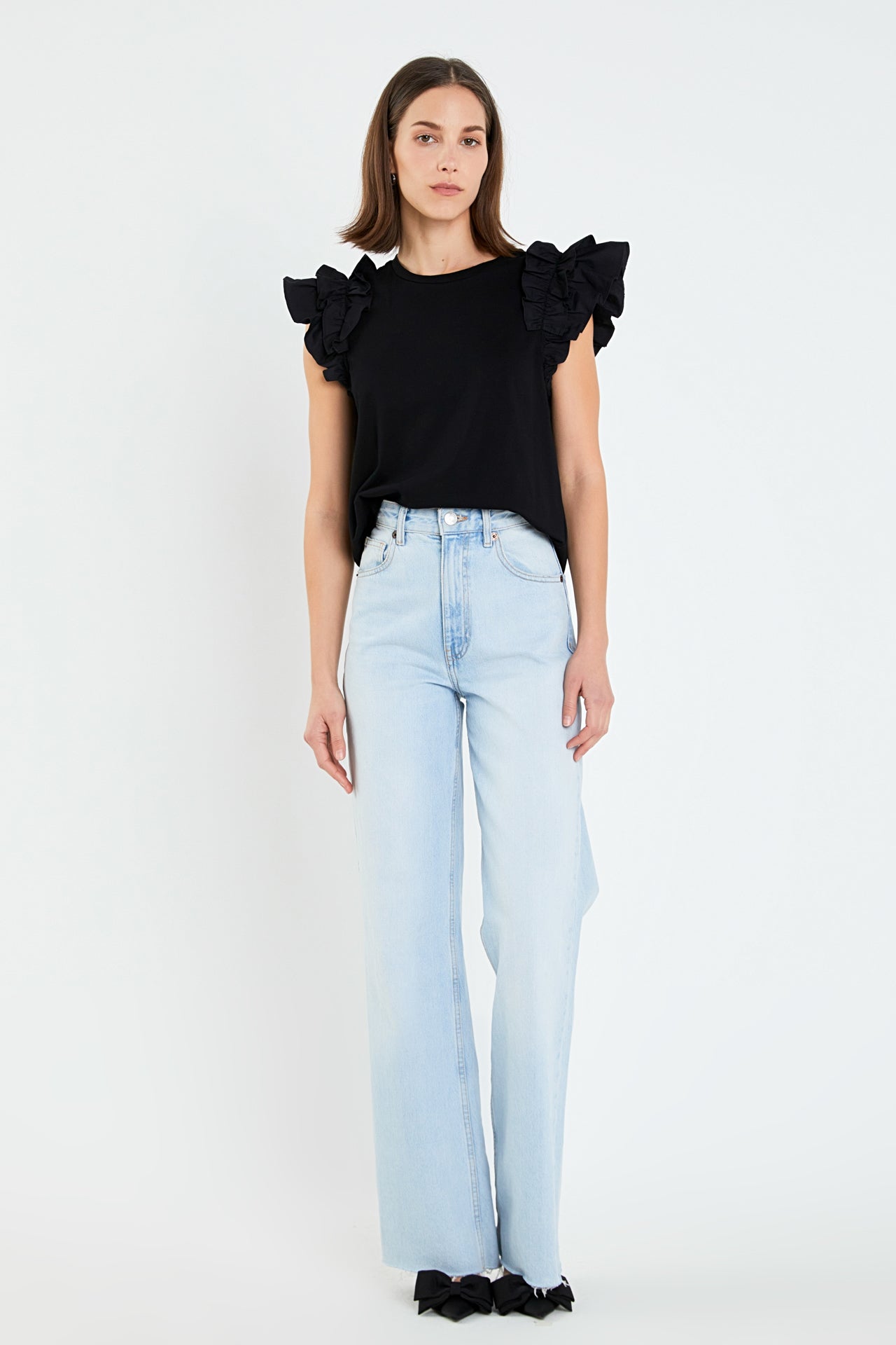 Mixed Media Ruffle Detail T-shirt