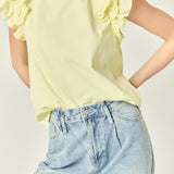 Mixed Media Ruffle Detail T-shirt in Butter Yellow