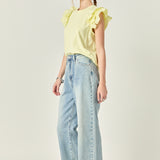 Mixed Media Ruffle Detail T-shirt in Butter Yellow