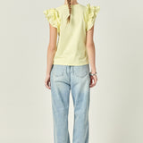 Mixed Media Ruffle Detail T-shirt in Butter Yellow