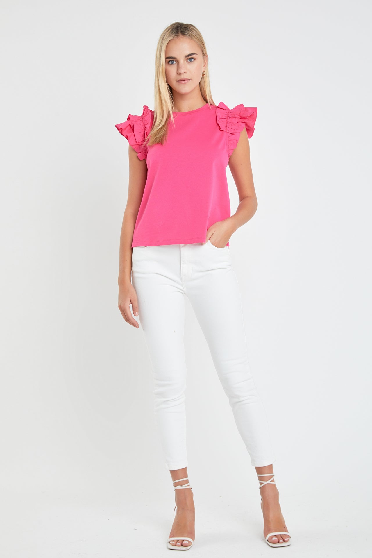 Mixed Media Ruffle Detail T-shirt