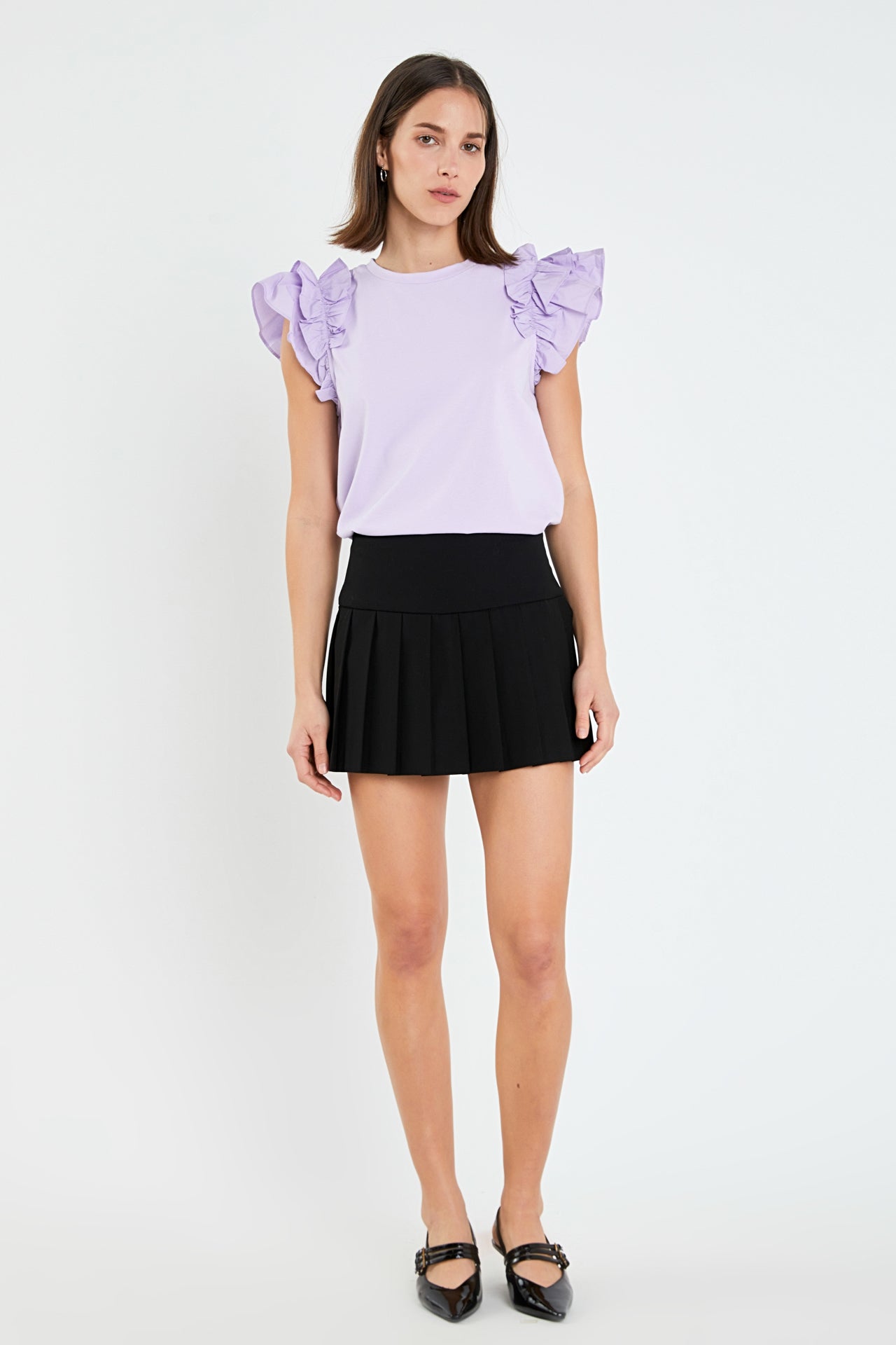 Mixed Media Ruffle Detail T-shirt