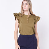 Mixed Media Ruffle Detail T-shirt