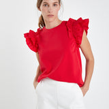 Mixed Media Ruffle Detail T-shirt