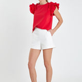 Mixed Media Ruffle Detail T-shirt